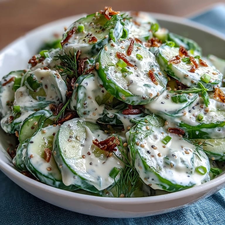 TikTok cucumber salad bursting with everything bagel flavor, creamy, crunchy, and perfect for a refreshing snack.