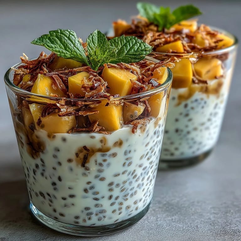 Decadent Skyr Protein Chia Pudding with fresh mango, perfect for anytime indulgence.