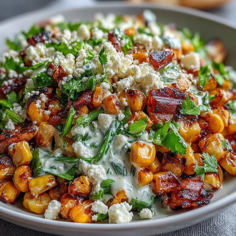 Creamy, zesty Mexican Street Corn Salad served with a lime wedge.