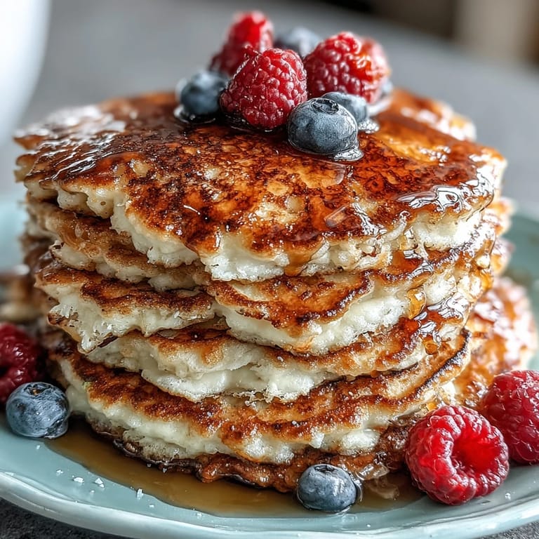 Stack of warm Icelandic Skyr Pancakes, gently browned, begging for toppings.