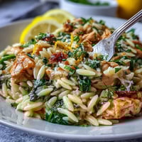 Creamy Lemon Orzo with Chicken and Spinach, a vibrant one-pan Mediterranean-inspired dinner.