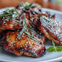 Juicy, golden chicken thighs glazed with a sweet and savory soy sauce mixture, perfect for a quick family dinner.  
